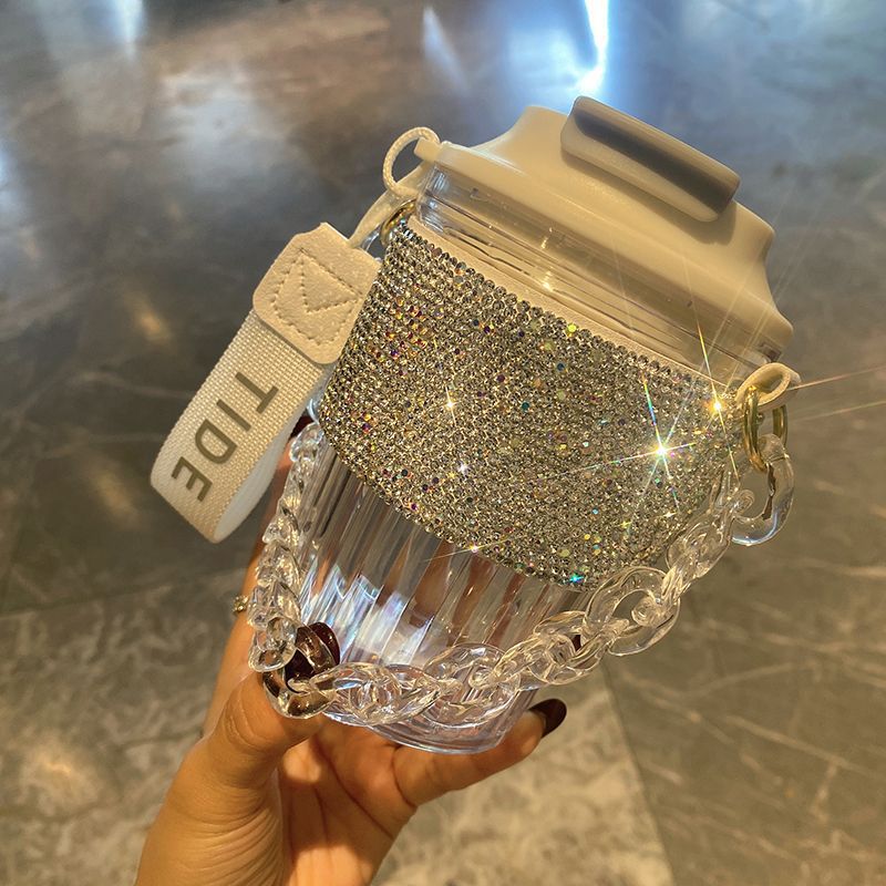 Large Capacity Portable Water Cup Luxury Diamond-Encrusted Chain Handheld Direct Drinking Coffee Cup Export Cross-Border Hot Sale Manufacturer Direct Sale