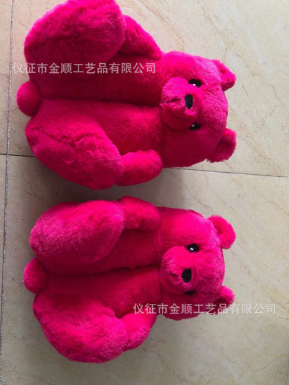 Cartoon Bear Cotton Shoes Warm Cute Teddy Bear Slippers Oversized Indoor Home Shoes Winter Plush Fluffy Slippers Cross-Border