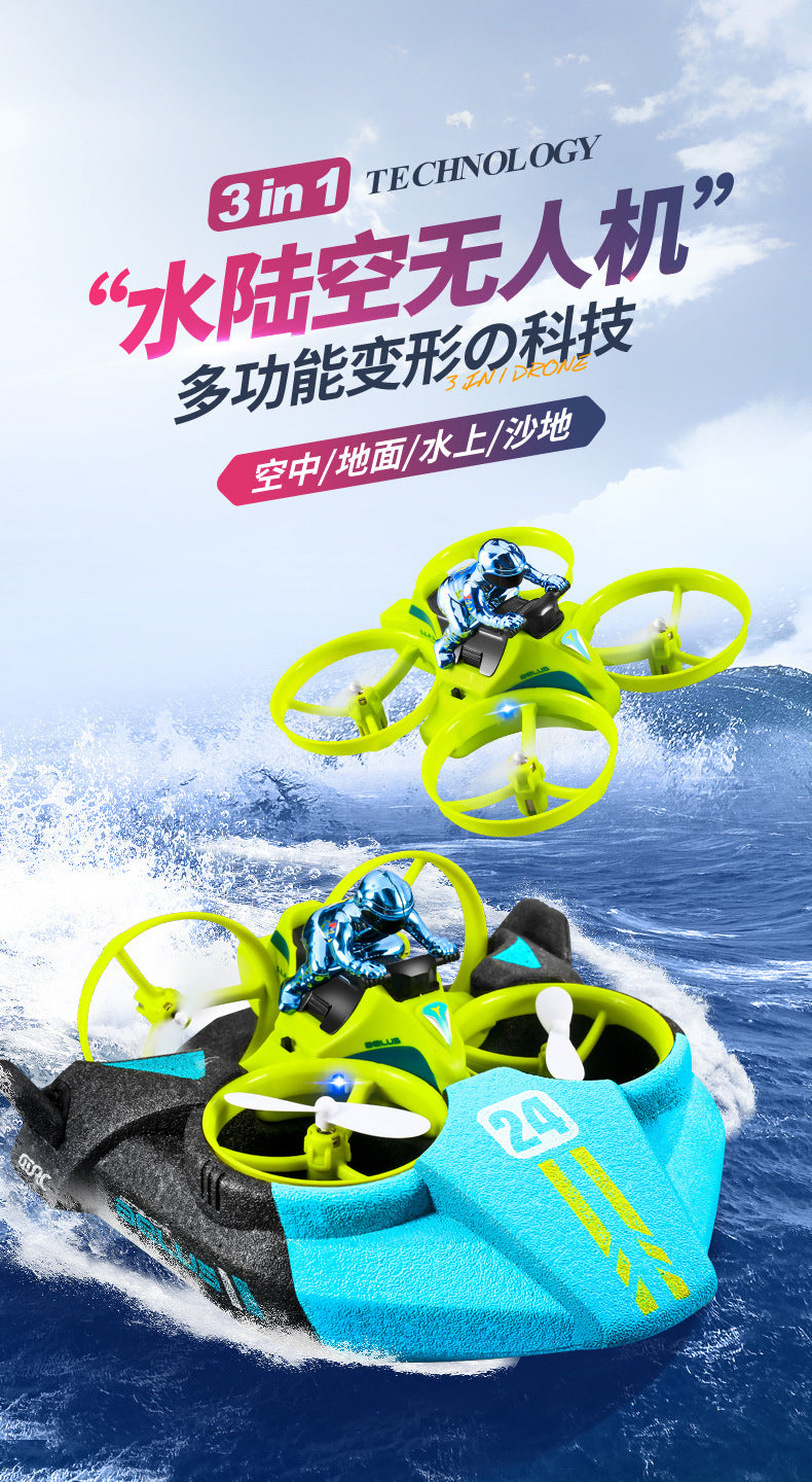 Cross-Mirror Sea-Land-Air 3-in-1 Remote Control Airplane Children's Helicopter Stunt Car Boys Quadcopter Toy