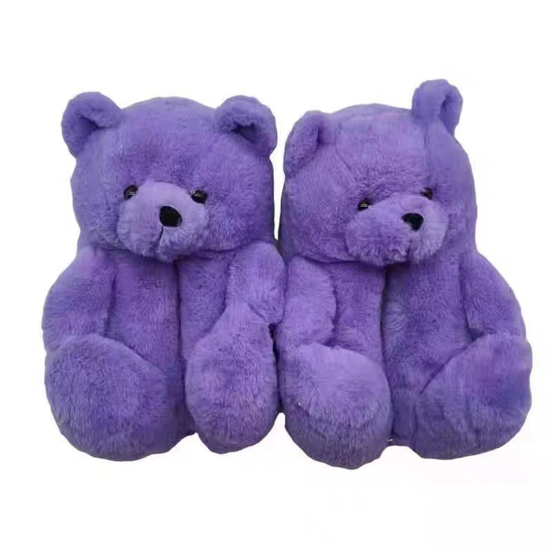 Cartoon Bear Cotton Shoes Warm Cute Teddy Bear Slippers Oversized Indoor Home Shoes Winter Plush Fluffy Slippers Cross-Border