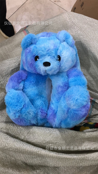Cartoon Bear Cotton Shoes Warm Cute Teddy Bear Slippers Oversized Indoor Home Shoes Winter Plush Fluffy Slippers Cross-Border