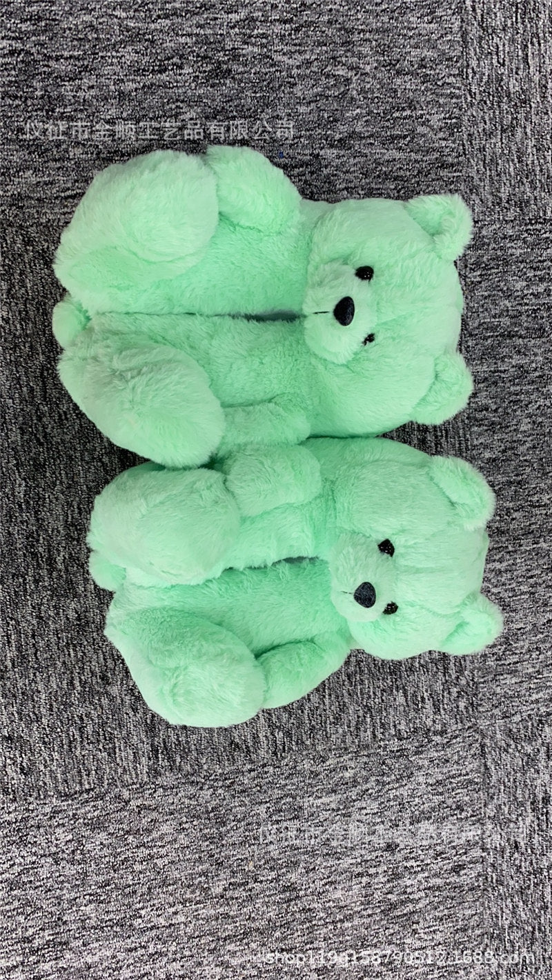 Cartoon Bear Cotton Shoes Warm Cute Teddy Bear Slippers Oversized Indoor Home Shoes Winter Plush Fluffy Slippers Cross-Border