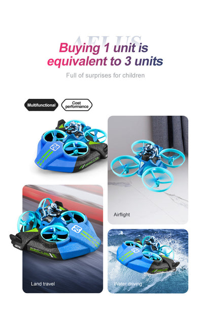 Cross-Mirror Sea-Land-Air 3-in-1 Remote Control Airplane Children's Helicopter Stunt Car Boys Quadcopter Toy