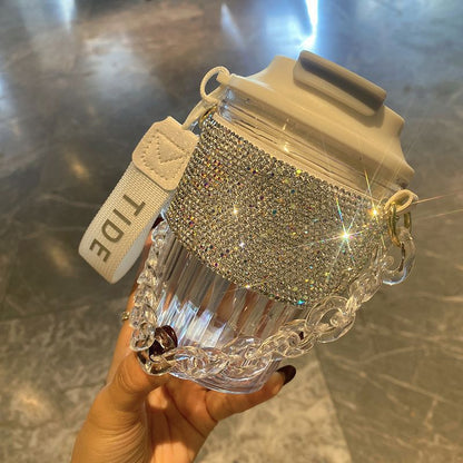 Large Capacity Portable Water Cup Luxury Diamond-Encrusted Chain Handheld Direct Drinking Coffee Cup Export Cross-Border Hot Sale Manufacturer Direct Sale