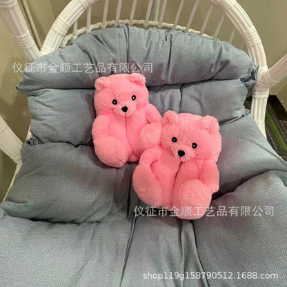Cartoon Bear Cotton Shoes Warm Cute Teddy Bear Slippers Oversized Indoor Home Shoes Winter Plush Fluffy Slippers Cross-Border