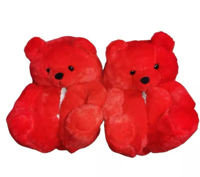Cartoon Bear Cotton Shoes Warm Cute Teddy Bear Slippers Oversized Indoor Home Shoes Winter Plush Fluffy Slippers Cross-Border