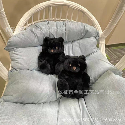 Cartoon Bear Cotton Shoes Warm Cute Teddy Bear Slippers Oversized Indoor Home Shoes Winter Plush Fluffy Slippers Cross-Border
