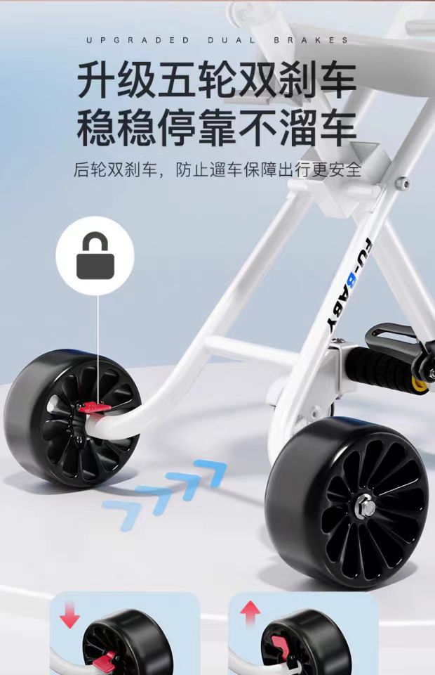 Children's Stroller 3/5 Wheel Lightweight One-Click Folding Travel Stroller for 1-5 Years Old