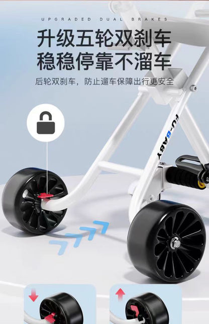 Children's Stroller 3/5 Wheel Lightweight One-Click Folding Travel Stroller for 1-5 Years Old