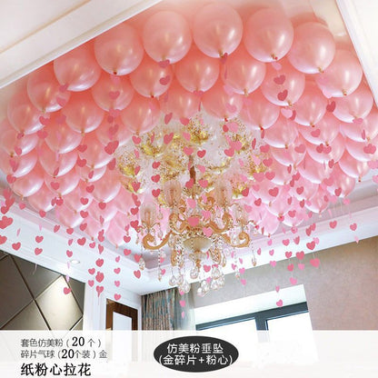Pink Birthday Balloon Pendant Heart-shaped New House Decoration Scene Romantic Rain Silk Ceiling Balloon