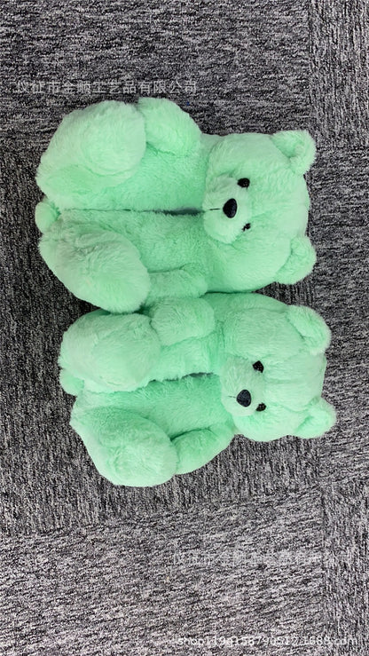 Cartoon Bear Cotton Shoes Warm Cute Teddy Bear Slippers Oversized Indoor Home Shoes Winter Plush Fluffy Slippers Cross-Border