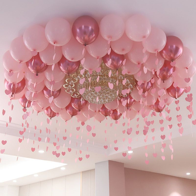 Pink Birthday Balloon Pendant Heart-shaped New House Decoration Scene Romantic Rain Silk Ceiling Balloon