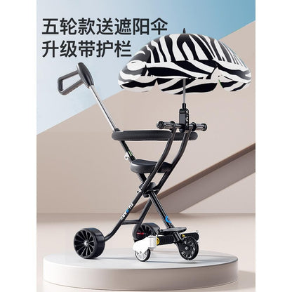 Children's Stroller 3/5 Wheel Lightweight One-Click Folding Travel Stroller for 1-5 Years Old