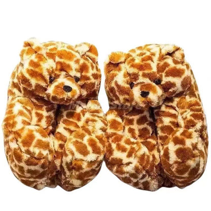 Cartoon Bear Cotton Shoes Warm Cute Teddy Bear Slippers Oversized Indoor Home Shoes Winter Plush Fluffy Slippers Cross-Border