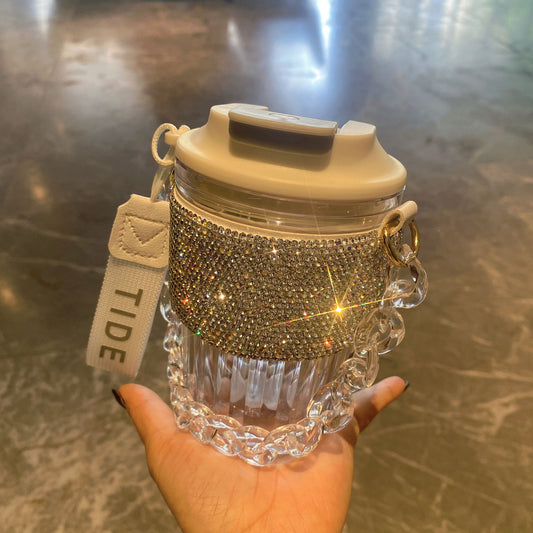 Large Capacity Portable Water Cup Luxury Diamond-Encrusted Chain Handheld Direct Drinking Coffee Cup Export Cross-Border Hot Sale Manufacturer Direct Sale