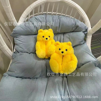 Cartoon Bear Cotton Shoes Warm Cute Teddy Bear Slippers Oversized Indoor Home Shoes Winter Plush Fluffy Slippers Cross-Border