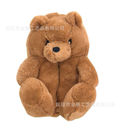 Cartoon Bear Cotton Shoes Warm Cute Teddy Bear Slippers Oversized Indoor Home Shoes Winter Plush Fluffy Slippers Cross-Border