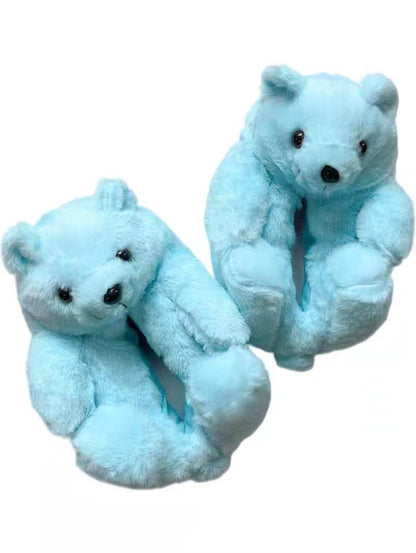 Cartoon Bear Cotton Shoes Warm Cute Teddy Bear Slippers Oversized Indoor Home Shoes Winter Plush Fluffy Slippers Cross-Border