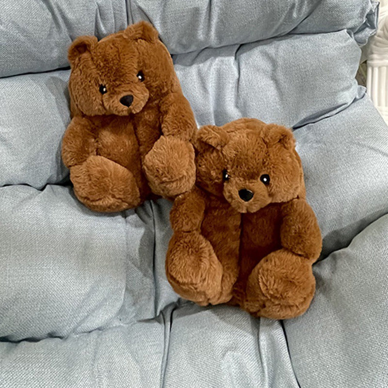 Cartoon Bear Cotton Shoes Warm Cute Teddy Bear Slippers Oversized Indoor Home Shoes Winter Plush Fluffy Slippers Cross-Border