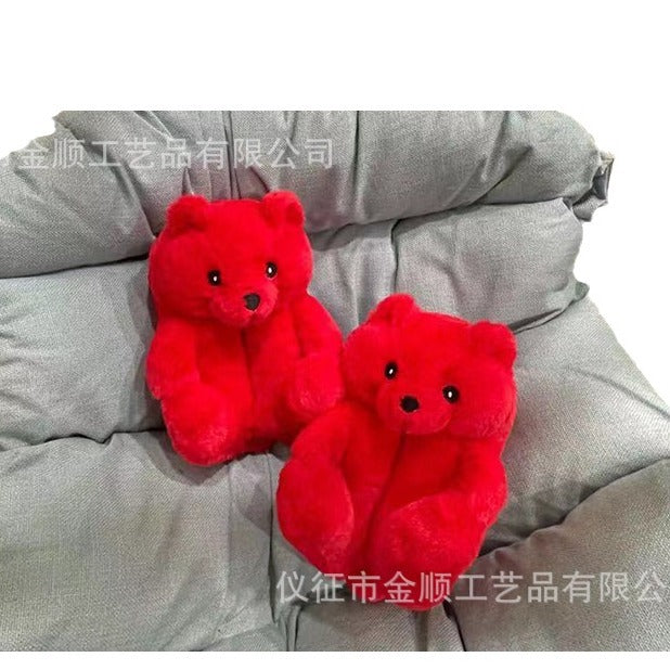 Cartoon Bear Cotton Shoes Warm Cute Teddy Bear Slippers Oversized Indoor Home Shoes Winter Plush Fluffy Slippers Cross-Border