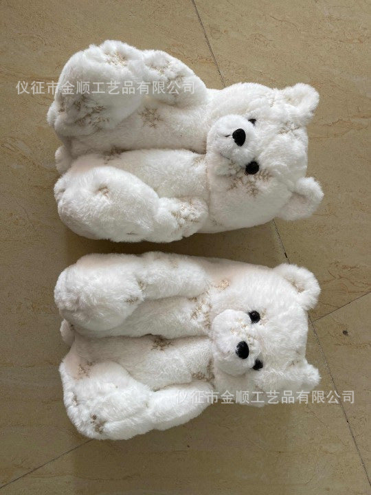 Cartoon Bear Cotton Shoes Warm Cute Teddy Bear Slippers Oversized Indoor Home Shoes Winter Plush Fluffy Slippers Cross-Border