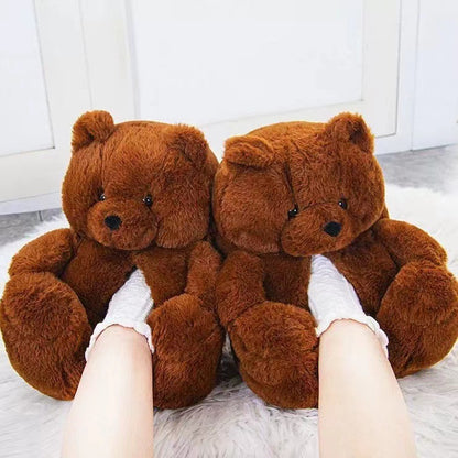 Cartoon Bear Cotton Shoes Warm Cute Teddy Bear Slippers Oversized Indoor Home Shoes Winter Plush Fluffy Slippers Cross-Border