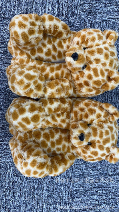 Cartoon Bear Cotton Shoes Warm Cute Teddy Bear Slippers Oversized Indoor Home Shoes Winter Plush Fluffy Slippers Cross-Border