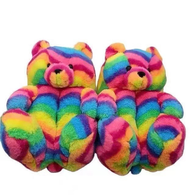 Cartoon Bear Cotton Shoes Warm Cute Teddy Bear Slippers Oversized Indoor Home Shoes Winter Plush Fluffy Slippers Cross-Border