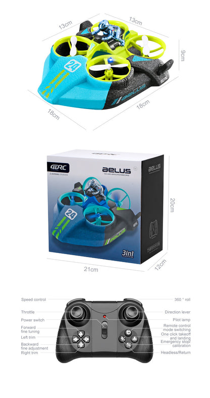 Cross-Mirror Sea-Land-Air 3-in-1 Remote Control Airplane Children's Helicopter Stunt Car Boys Quadcopter Toy