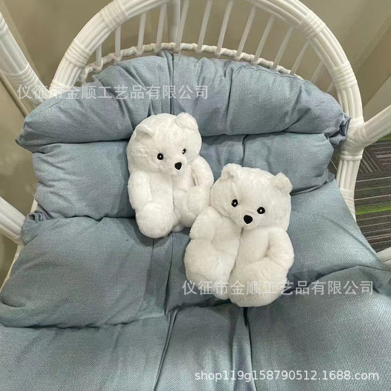 Cartoon Bear Cotton Shoes Warm Cute Teddy Bear Slippers Oversized Indoor Home Shoes Winter Plush Fluffy Slippers Cross-Border