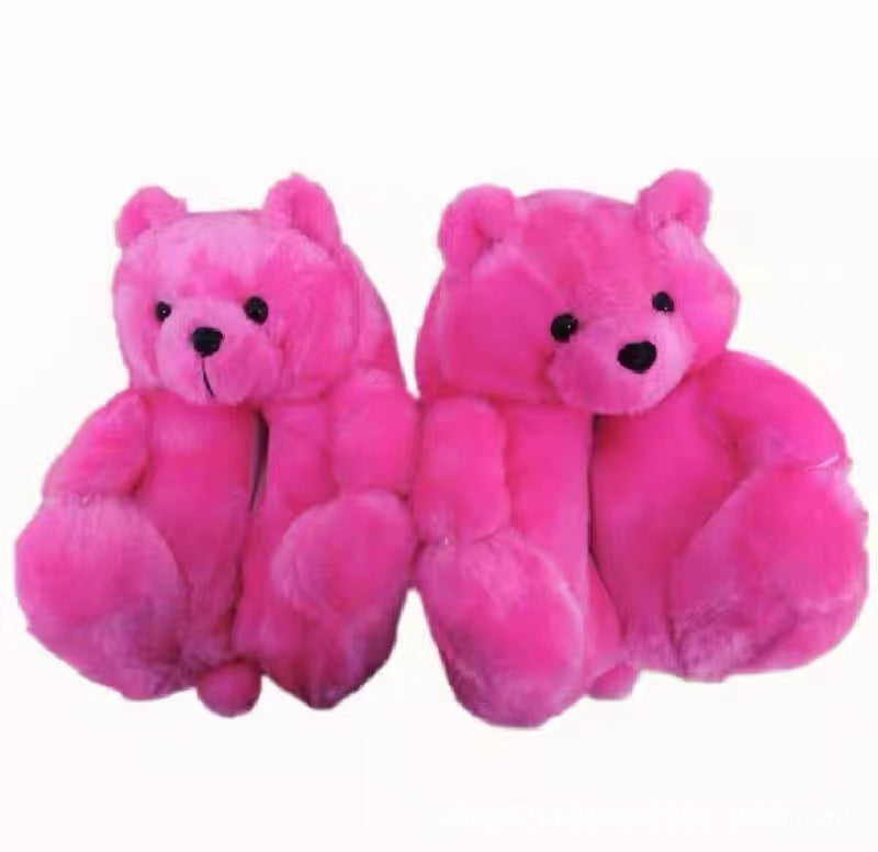 Cartoon Bear Cotton Shoes Warm Cute Teddy Bear Slippers Oversized Indoor Home Shoes Winter Plush Fluffy Slippers Cross-Border