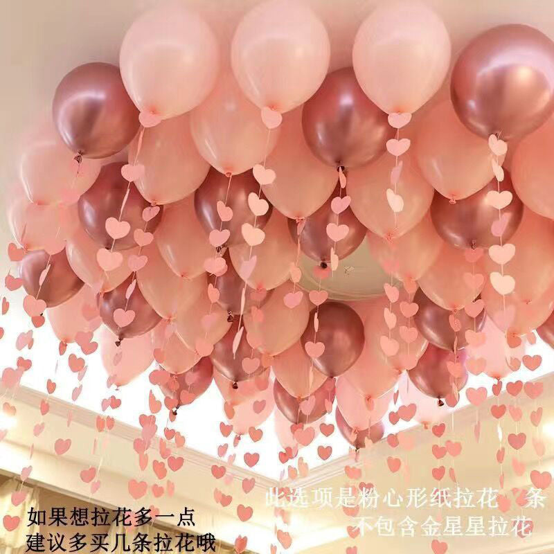 Pink Birthday Balloon Pendant Heart-shaped New House Decoration Scene Romantic Rain Silk Ceiling Balloon