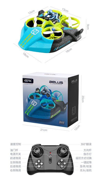Cross-Mirror Sea-Land-Air 3-in-1 Remote Control Airplane Children's Helicopter Stunt Car Boys Quadcopter Toy