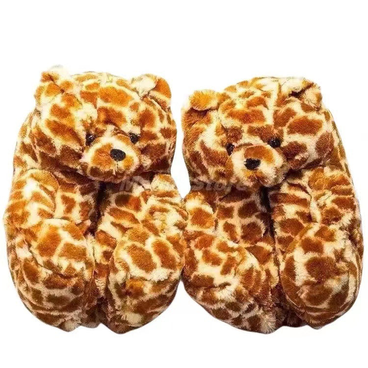 Cartoon Bear Cotton Shoes Warm Cute Teddy Bear Slippers Oversized Indoor Home Shoes Winter Plush Fluffy Slippers Cross-Border