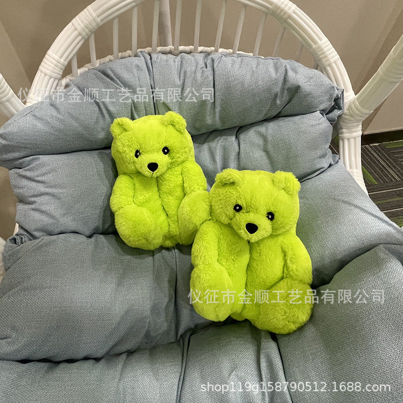 Cartoon Bear Cotton Shoes Warm Cute Teddy Bear Slippers Oversized Indoor Home Shoes Winter Plush Fluffy Slippers Cross-Border