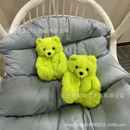 Cartoon Bear Cotton Shoes Warm Cute Teddy Bear Slippers Oversized Indoor Home Shoes Winter Plush Fluffy Slippers Cross-Border