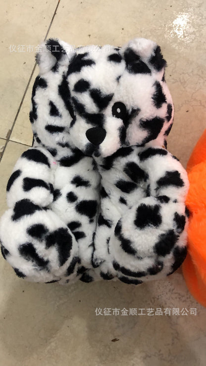 Cartoon Bear Cotton Shoes Warm Cute Teddy Bear Slippers Oversized Indoor Home Shoes Winter Plush Fluffy Slippers Cross-Border