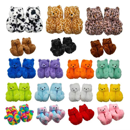 Cartoon Bear Cotton Shoes Warm Cute Teddy Bear Slippers Oversized Indoor Home Shoes Winter Plush Fluffy Slippers Cross-Border