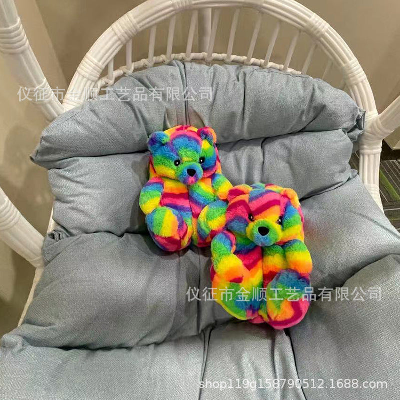 Cartoon Bear Cotton Shoes Warm Cute Teddy Bear Slippers Oversized Indoor Home Shoes Winter Plush Fluffy Slippers Cross-Border
