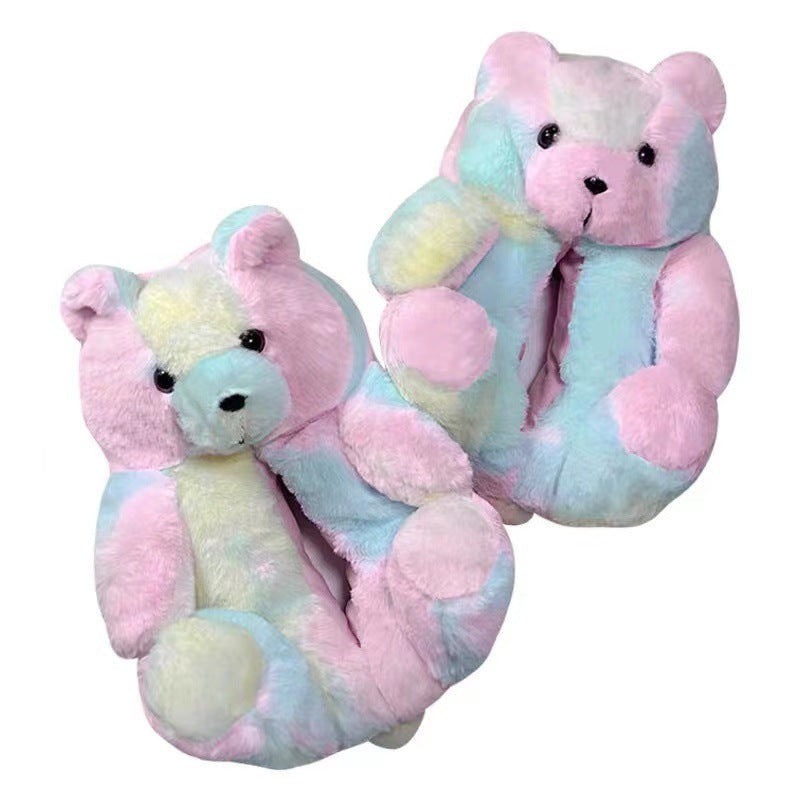 Cartoon Bear Cotton Shoes Warm Cute Teddy Bear Slippers Oversized Indoor Home Shoes Winter Plush Fluffy Slippers Cross-Border