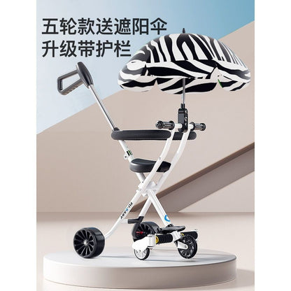Children's Stroller 3/5 Wheel Lightweight One-Click Folding Travel Stroller for 1-5 Years Old